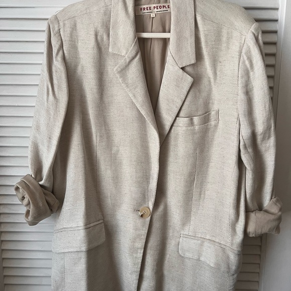 Free People Cream Linen Blazer Relaxed Fit - Picture 1 of 2